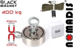 Dvostranski 400 kg magnet Black Magnet F 200×2 kg + vrv s karabinom